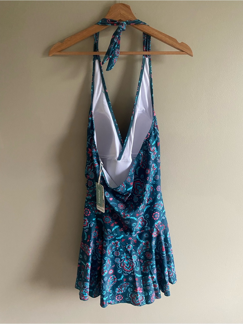 Halter One-Piece Swimdress in Teal‎ Paisley - Picture 8 of 11